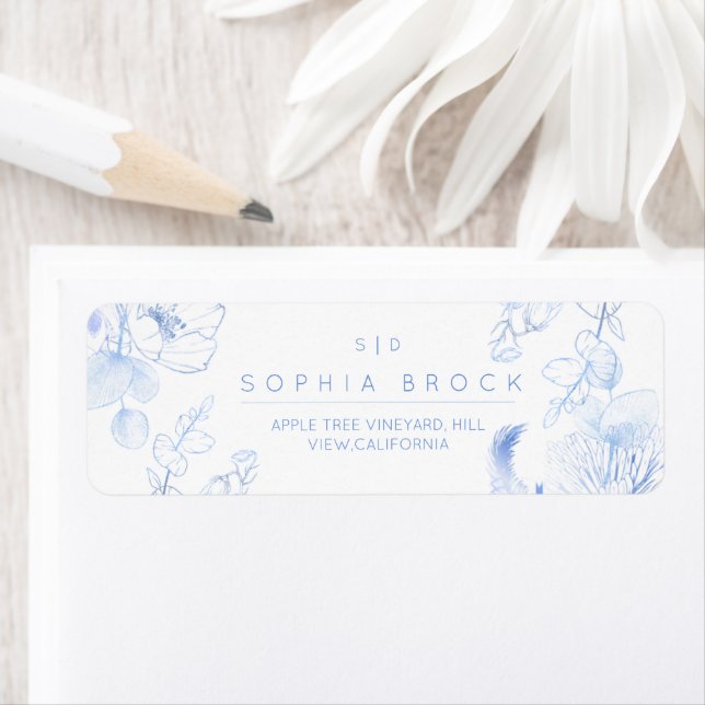 Elegance Rustic Blue Wildflower Wedding Returadress Etikett (Insitu)