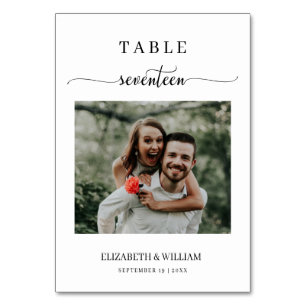 Elegance Script Photo Bröllop Bord nr Seventeen Bordsnummer