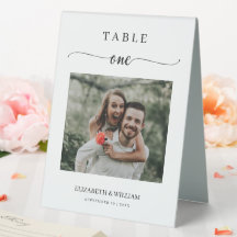 Elegance Script Photo Bröllop Bordsnummer One