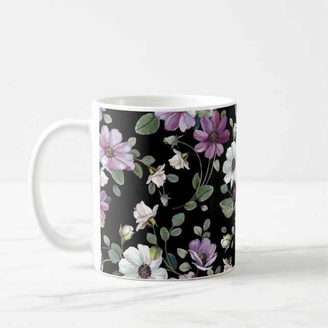 Elegance seamless mönster med blommor cosmos kaffemugg (Vänster)