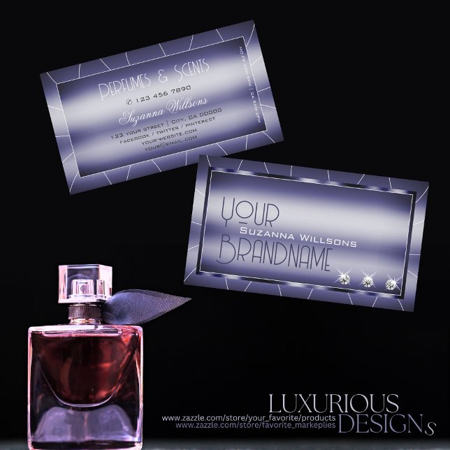 Elegance Shimmery Blue Snyggt Noble med diamanter Visitkort (Skapare uppladdad)