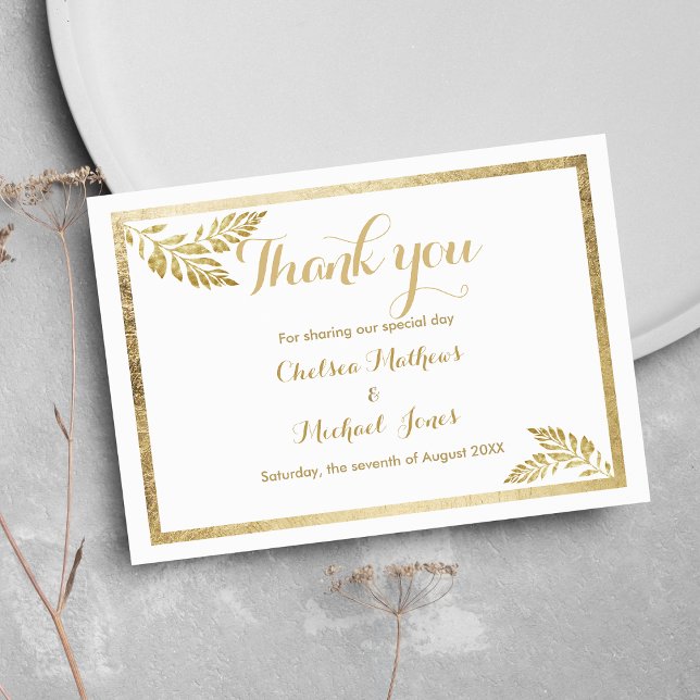 Elegance simple white golden löv blommigt Tack Kort (Elegance simple white golden leaf floral Thank You)