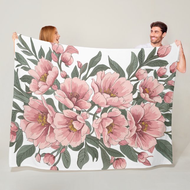  Elegance: Soft Rosa Blommigt Bouquet Fleecefilt (På plats)