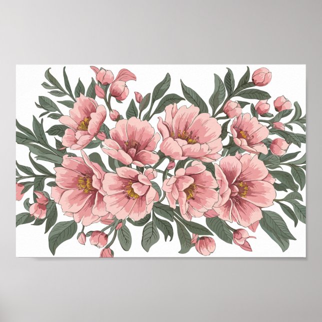  Elegance: Soft Rosa Blommigt Bouquet Poster (Framsidan)