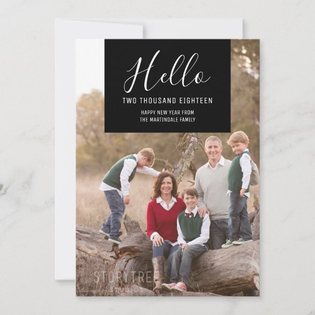 Elegance Squared New Year's Photo Card | Svart Julkort (Framsida)