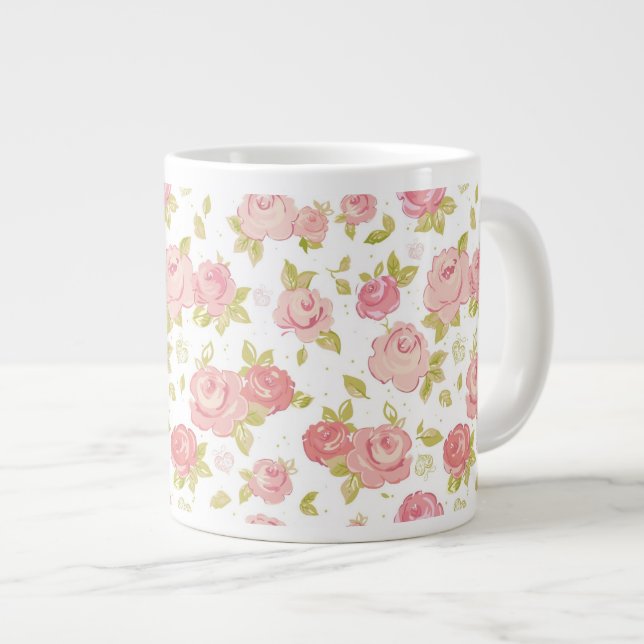 Elegance tapet mönster i rosa ros 3 jumbo mugg (Framsida höger)