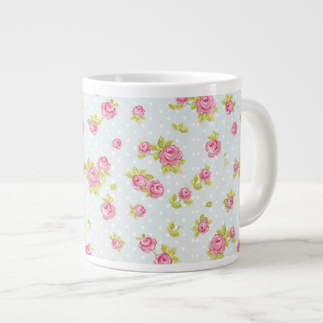 Elegance tapet mönster of rosa ros 4 jumbo mugg (Framsida höger)