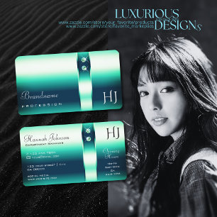 Elegance Teal Gradient Shimmery Diamons Initialer Visitkort