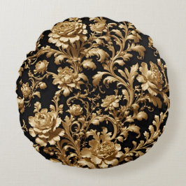 Elegance Unveiled: Baroque Noir-Blommigten Rund Kudde