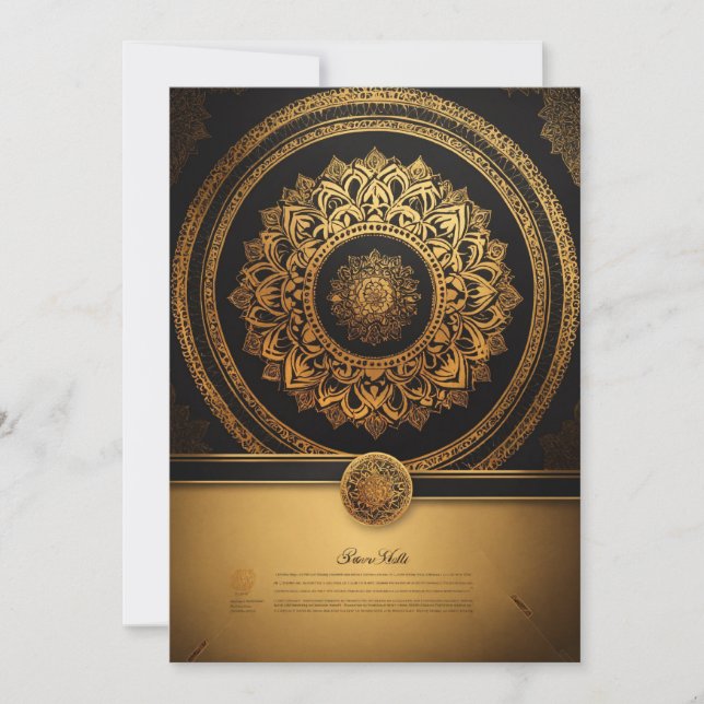 Elegance Unveiled: Golden & Black Mandala Art Wedd Spara Datumet (Framsida)
