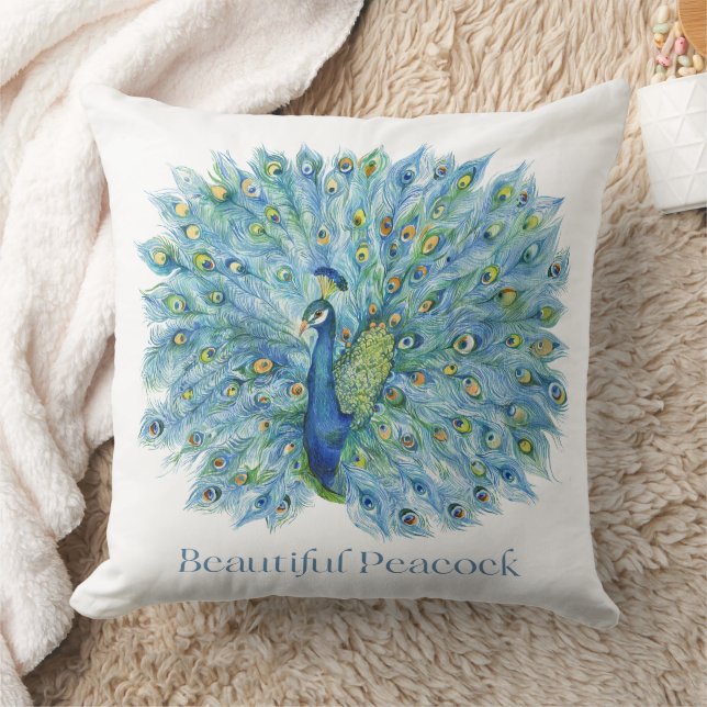 "Elegance Unveiled: Vacker Peacock Pillow Kudde (Filt)