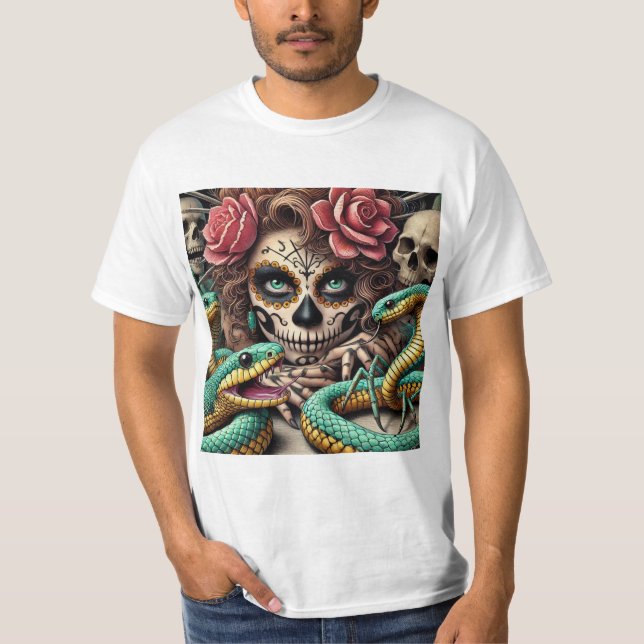Elegancia Mortal: Catrina en el Día de Muertos T Shirt (Framsida)