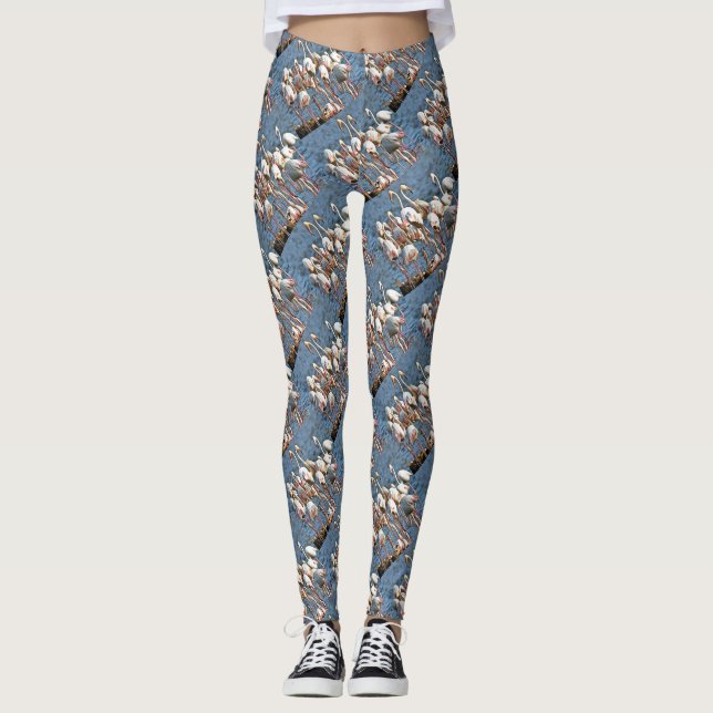 Elegans av konstgjord Rosa Flamingos Leggings (Framsida)
