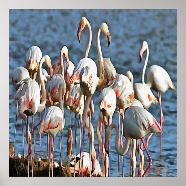 Elegans av konstgjord Rosa Flamingos Poster (Framsidan)
