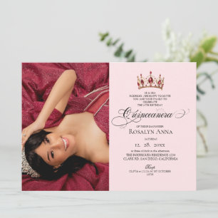 Elegans Blush Rosa Princess Quinceañera Foto Inbjudningar