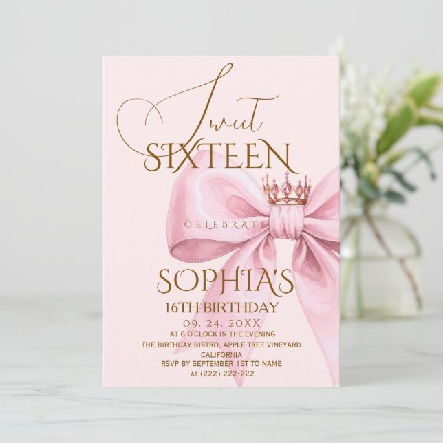 Elegans Glam Rosa Sweet 16 Födelsedagsfest Inbjudningar (Stående Fram)