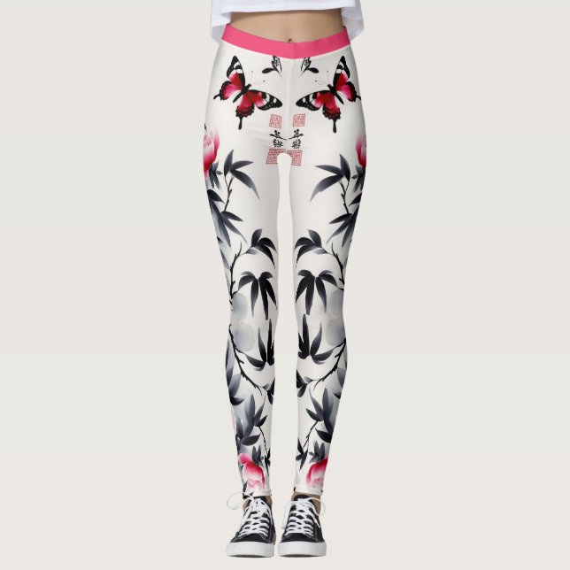 Elegans i blom: Blomstharmoni tryckt Leggings (Framsida)