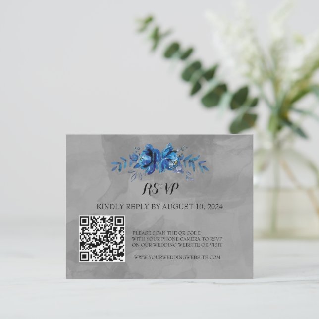 Elegans i blom: QR-kod RSVP  OSA Kort (Stående Fram)