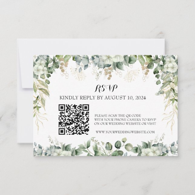 Elegans i blom: RSVP QR-silver-svarskort OSA Kort (Framsida)