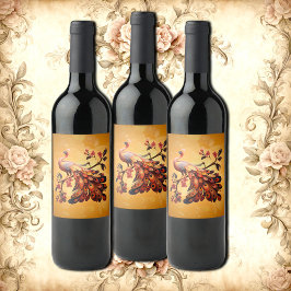 Elegans i fjädrar vinflaska etikett