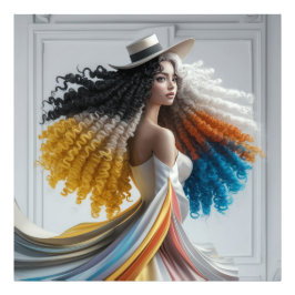 Elegans i kontrast till Curly-Hearing Woman Fototryck