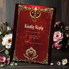 Elegans i rött lyster med ett ornat hjärta. OSA kort