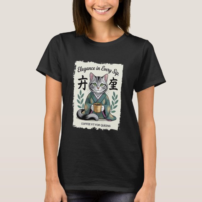 Elegans i varje klipp Katt Kaffe Drickare T Shirt (Framsida)