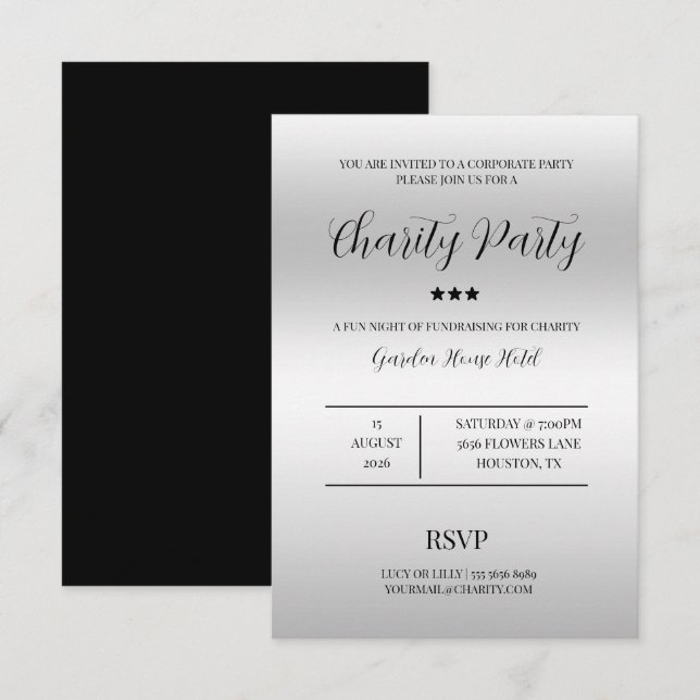 Elegans & Klass Silver välgörenhetsfest Inbjudningar (Fram/baksida)