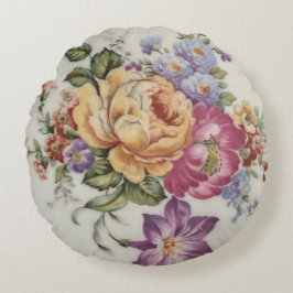 Elegans: Porcelain-Inspired Round Pillow Rund Kudde