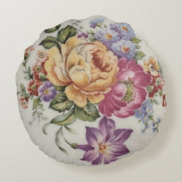 Elegans: Porcelain-Inspired Round Pillow Rund Kudde