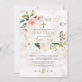 Elegans  Rosa Blommigt Marble Guld Kor Baptism Inbjudningar