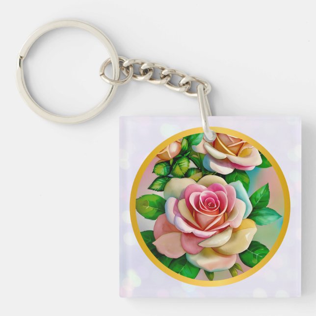 Elegans Rosor Rosa och Gula Akvarell Pastell (Framsidan)