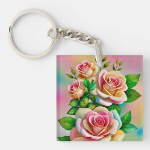 Elegans Rosor Rosa och Gula Akvarell Pastell