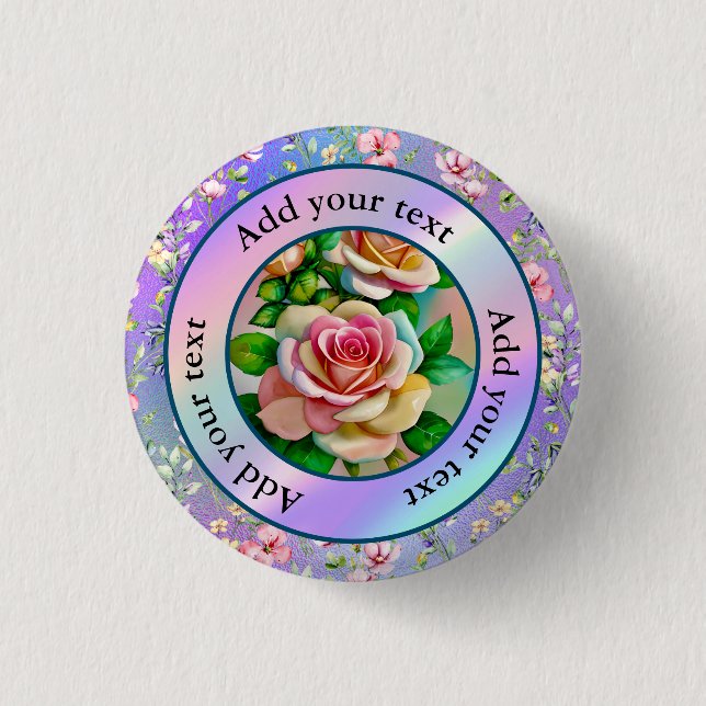Elegans Rosor Rosa och Gula Akvarell Pastell Knapp (Framsida)