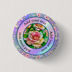 Elegans Rosor Rosa och Gula Akvarell Pastell Knapp