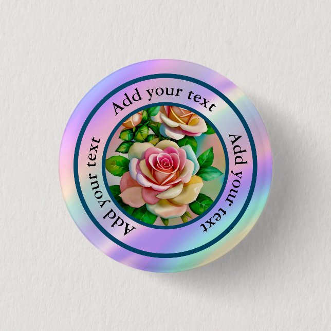 Elegans Rosor Rosa och Gula Akvarell Pastell Knapp (Framsida)