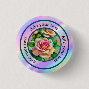 Elegans Rosor Rosa och Gula Akvarell Pastell Knapp