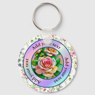 Elegans Rosor Rosa och Gula Akvarell Pastell Nyckelring