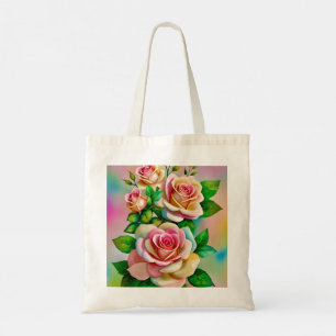 Elegans Rosor Rosa och Gula Akvarell Pastell Tygkasse