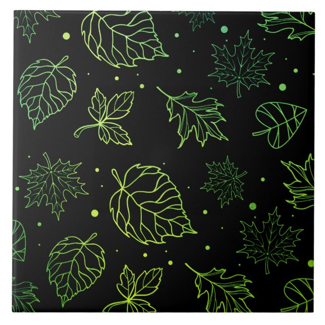 Elegans touch gröna blad på svart kakelplatta (Framsidan)