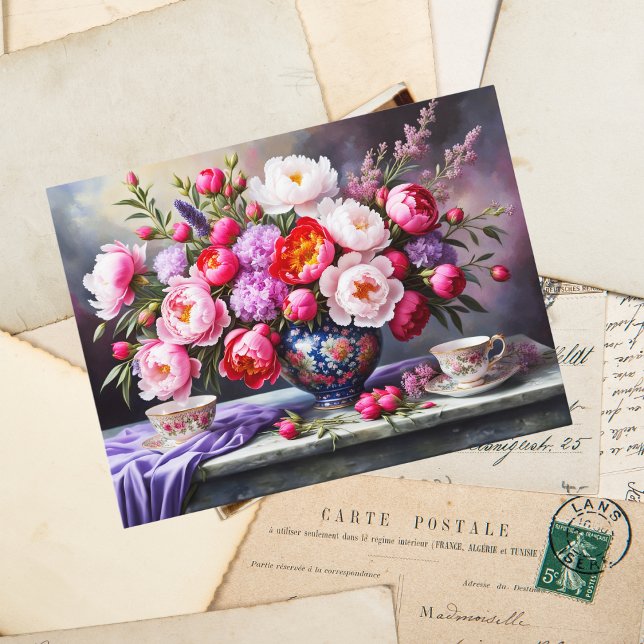 Elegansblomning: Orientaliskt bukettpeon  Vykort (Send elegance with Oriental Bouquet Peonies, perfect for sharing floral beauty.)