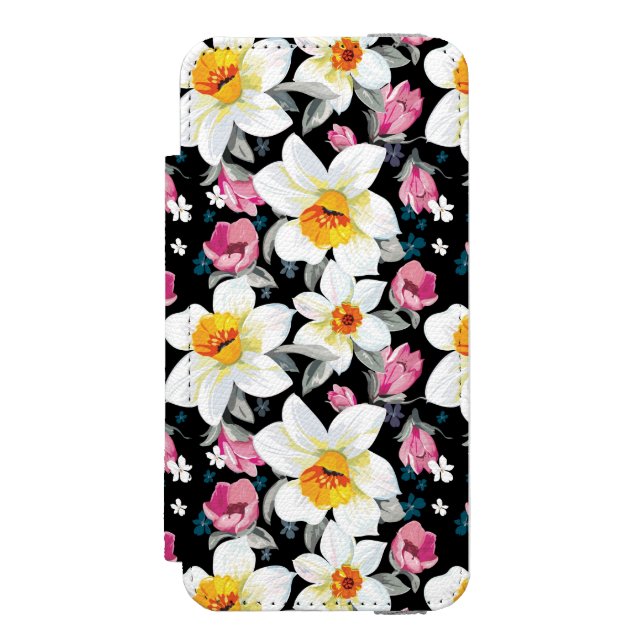 Elegansmönster med pingstliljablommor incipio iPhone wallet skal (Folio Framsidan)