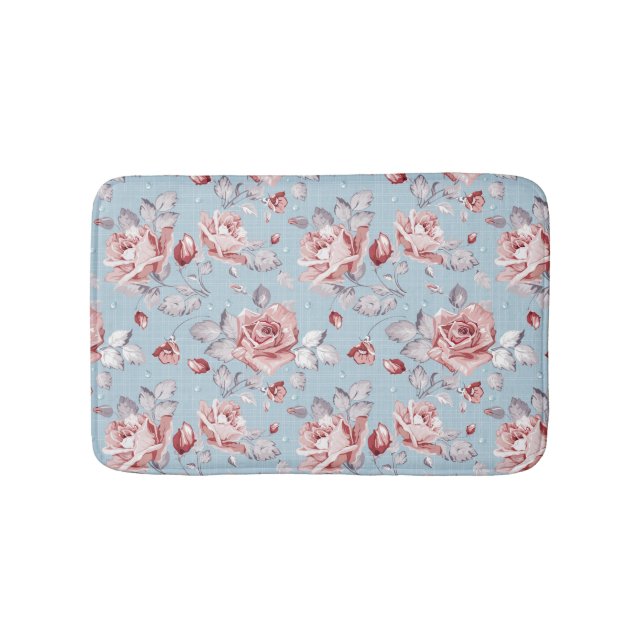 Eleganstapetmönster av rosa ros 2 badrumsmatta (Framsidan)