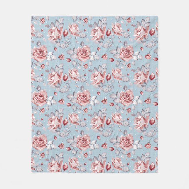 Eleganstapetmönster av rosa ros 2 fleecefilt (Framsidan)