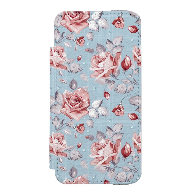 Eleganstapetmönster av rosa ros 2 incipio iPhone wallet skal (Folio Framsidan)