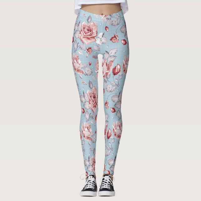 Eleganstapetmönster av rosa ros 2 leggings (Framsida)