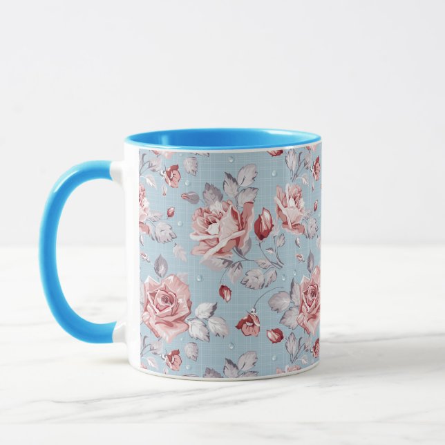Eleganstapetmönster av rosa ros 2 mugg (Vänster)