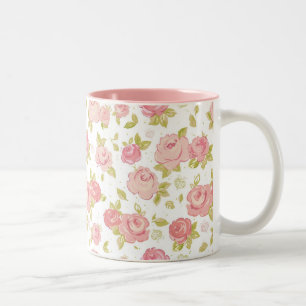 Eleganstapetmönster av rosa ros 3 Två-Tonad mugg