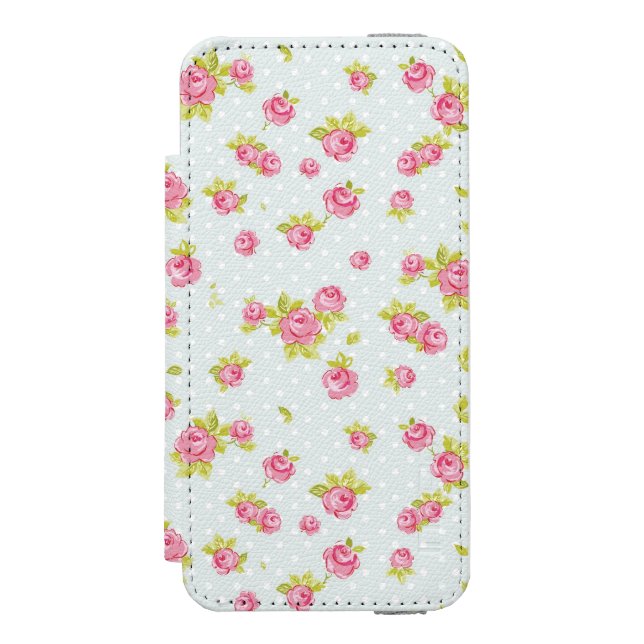Eleganstapetmönster av rosa ros 4 incipio iPhone wallet skal (Folio Framsidan)