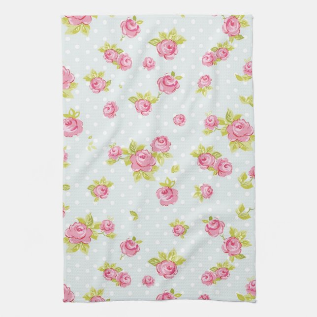 Eleganstapetmönster av rosa ros 4 kökshandduk (Vertikal)